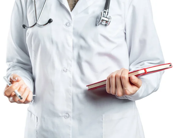 Medico Donna Con Stetoscopio Diario — Foto Stock