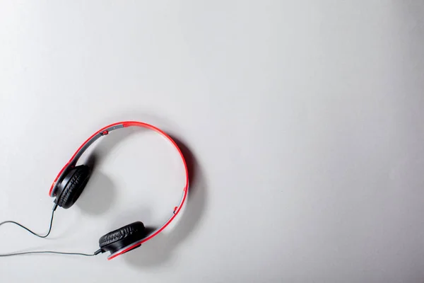 Audio Headphones Cord Grey Background — Stock Photo, Image