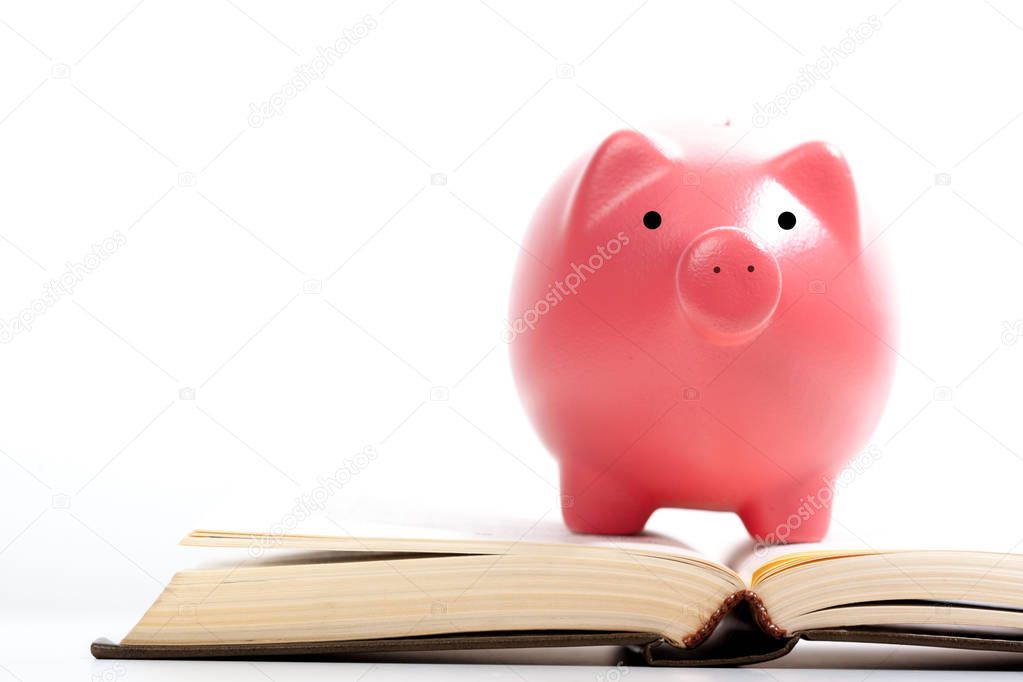 piggy bank on a stack of book concept of education costs