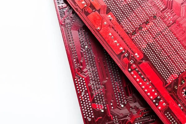 Close Van Een Afgedrukte Rode Computer Circuit Bord — Stockfoto