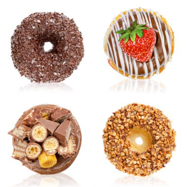 Beyaz izole lezzetli donuts kolaj