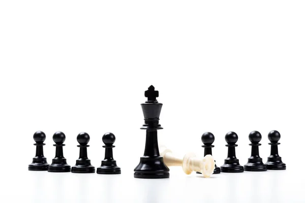 Шахматные Фигуры Белом Фоне Крупным Планом — стоковое фото