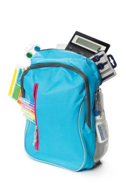 Okul çantası mavi, yakın çekim