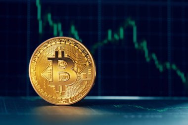 Bitcoin para birimi simgesi yakın çekim 