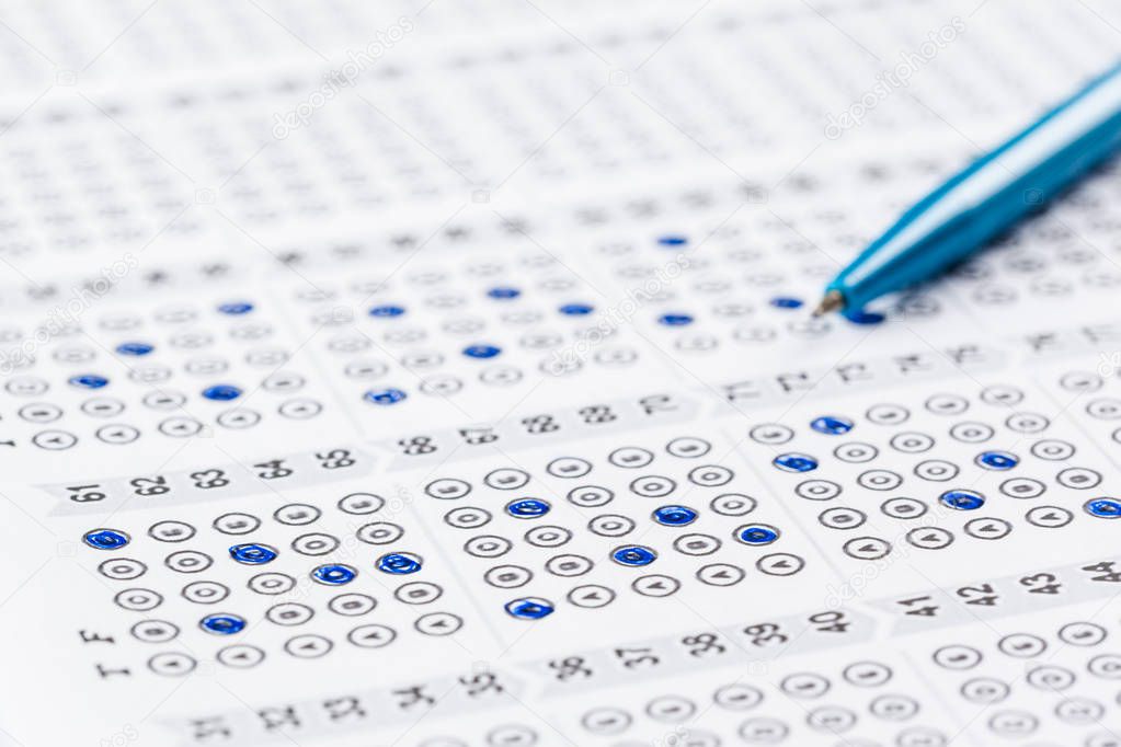Test score sheet with answers, examination concept 