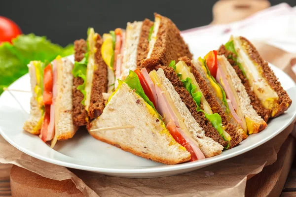 Delicious Sandwiches White Plate Fast Food — Stock Photo, Image