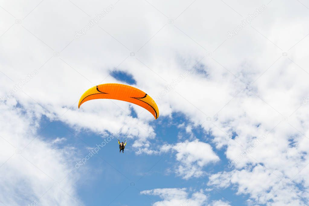 paraplane flying high up. Travel, sport concept