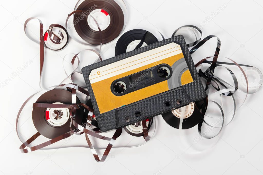 music audio tape, close up view