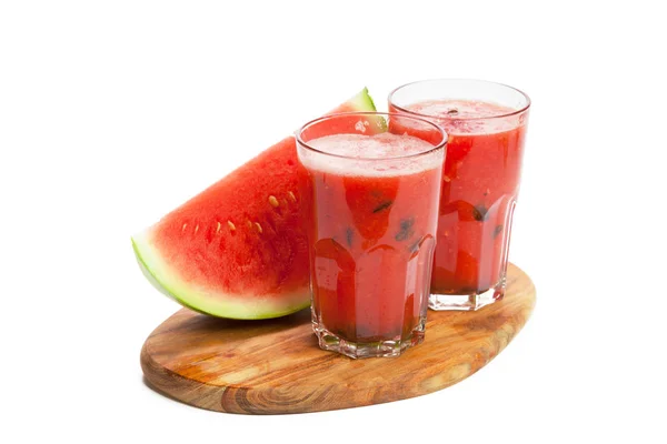Watermeloen Drankje Glazen Met Schijfje Geïsoleerd Witte Achtergrond — Stockfoto