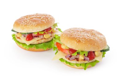 Beyaz arkaplanda hamburger