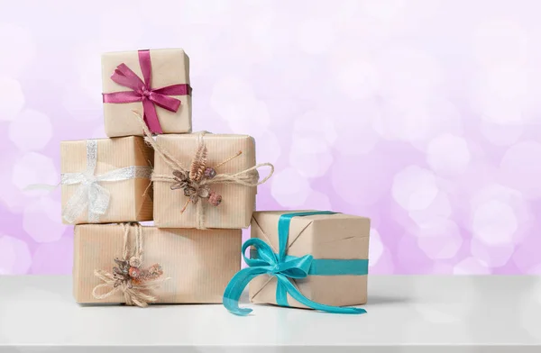 stock image gift box on tablet