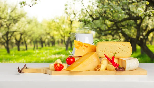 Cheese Wooden Table — Stock Photo, Image