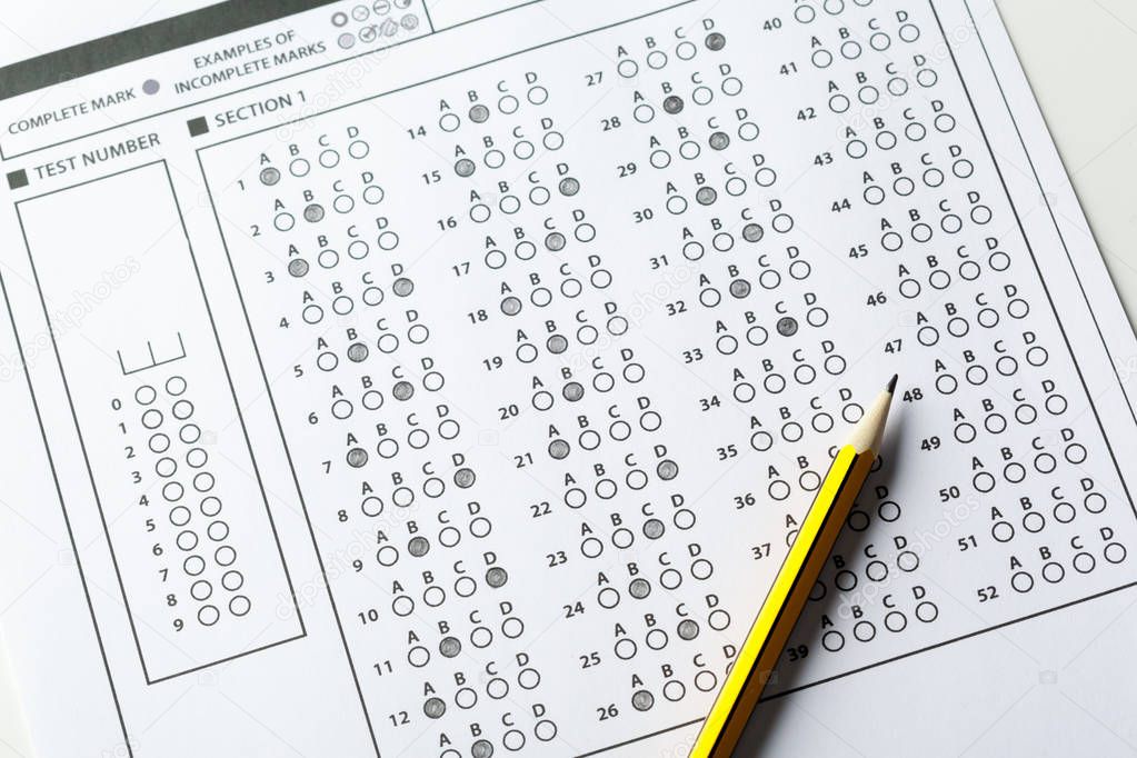 Test score sheet with answers