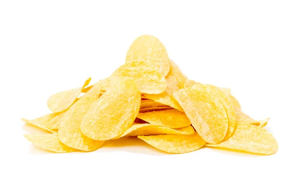 Куча Желтых Хрустящих Картофельных Чипсов Белом Фоне — стоковое фото