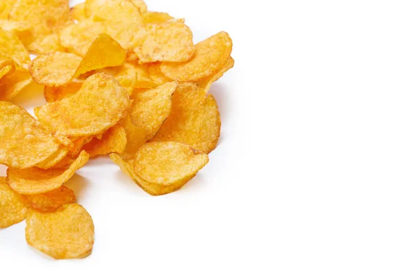 Pile Yellow Crispy Potato Chips Isolated White Background — Stock Photo, Image