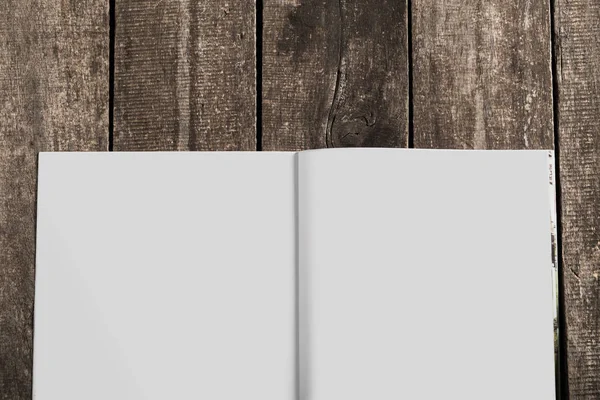 Magazine Mockup Wooden Background — Stock Photo, Image