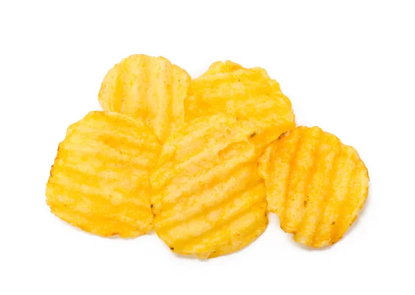 Högen Med Gula Krispiga Chips Isolerad Vit Bakgrund — Stockfoto