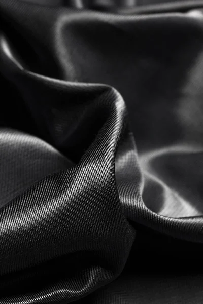Černé Hedvábné Tkaniny Texturou Pozadí — Stock fotografie