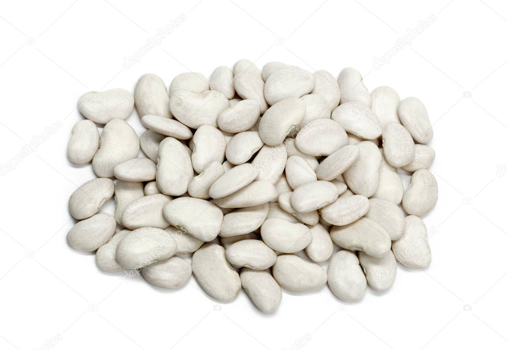 Pile of raw white beans isolated on white background
