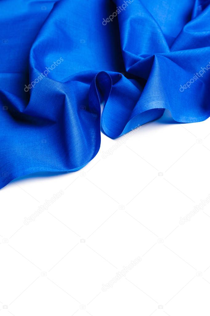 blue silk fabric on white background