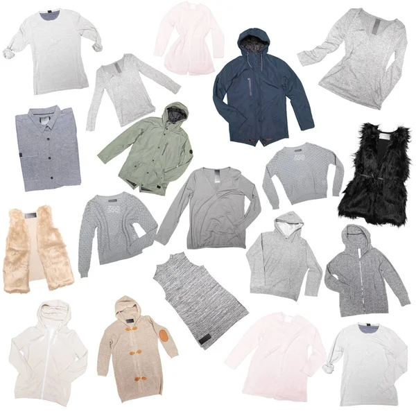 Různé Trendy Oblečení Izolovaných Bílém Pozadí — Stock fotografie