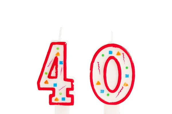 生日蜡烛数字40被隔绝在白色背景上 — 图库照片