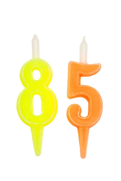 生日蜡烛数字85被隔绝在白色背景上 — 图库照片