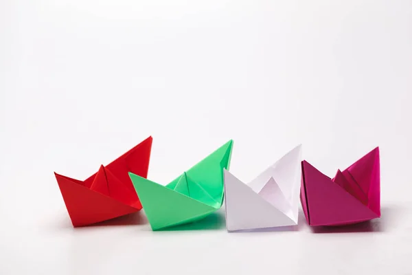 Conjunto Barcos Papel Origami Liderazgo Concepto Empresarial — Foto de Stock