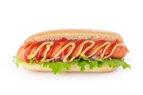 Hot Dog Fresco Isolato Bianco — Foto Stock