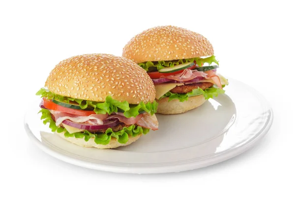 Burger Fehér Alapon — Stock Fotó
