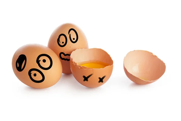 Ovos Galinha Com Emoticons Engraçados Isolados Fundo Branco — Fotografia de Stock