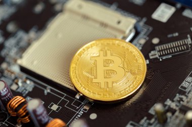 Bitcoin cryptocurrency parlak arka plan, iş kavramı üzerinde