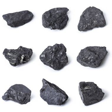 Doğal ahşap kömür kolaj beyaz arka plan üzerinde izole 