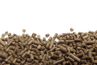 Beyaz arka plan üzerinde izole biyo enerji için ahşap parçaları yığını