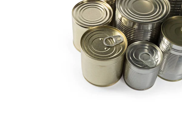 Latas Metal Sobre Fondo Blanco — Foto de Stock