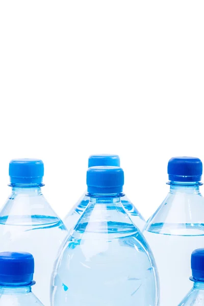 Plastic Flessen Water Geïsoleerd Witte Achtergrond — Stockfoto