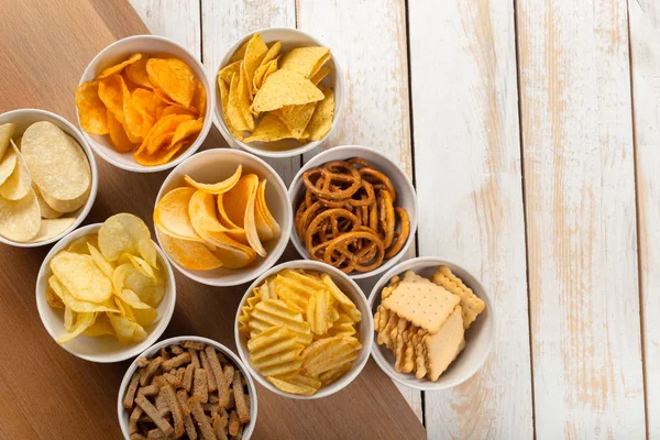 Pretzels Bowls Wooden Table — Stock Photo, Image