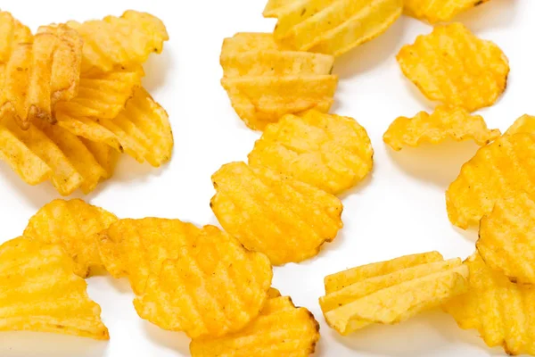 Batatas Fritas Amarelas Isoladas Branco — Fotografia de Stock
