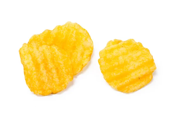 Gele Potato Chips Geïsoleerd Wit — Stockfoto