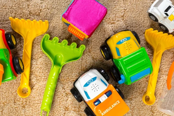 Brinquedos Infantis Coloridos Vista Superior — Fotografia de Stock