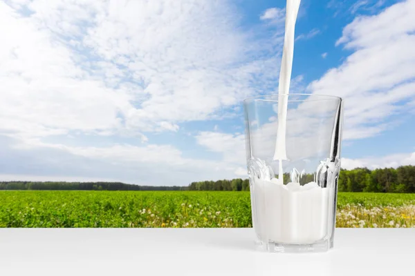 Leite Uma Mesa Com Fundo Natural — Fotografia de Stock