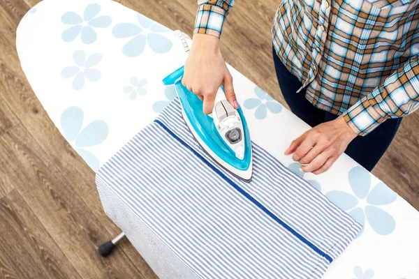 Close Woman Ironing Clothes Board — Stock Photo, Image