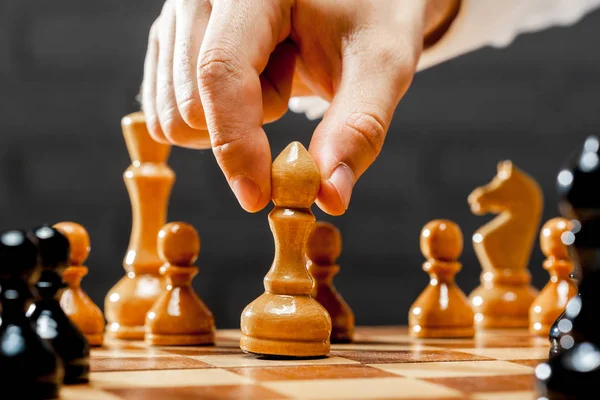 Hand Businessman Playing Chess — Stock Photo, Image