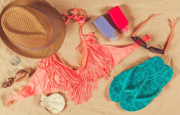 Vakantie Accessoires Zand Strand Reizen Concept — Stockfoto