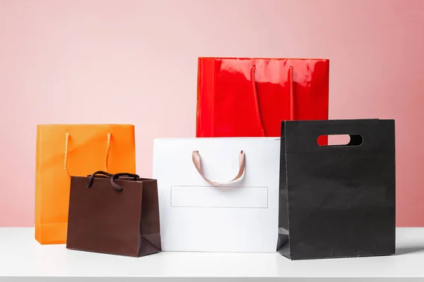 Close View Different Shopping Bags Desk — Stock Photo, Image