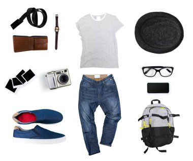 Erkekler giyim izole beyaz arka plan kolaj