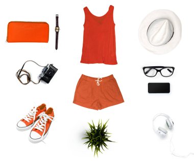 Bayan giyim beyaz arka plan üzerinde izole kolaj