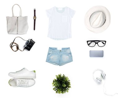 Bayan giyim beyaz arka plan üzerinde izole kolaj