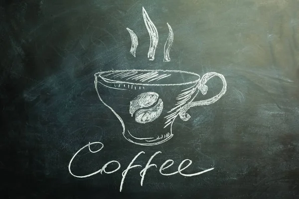 Coffee cup drawn on  a black dirty chalkboard