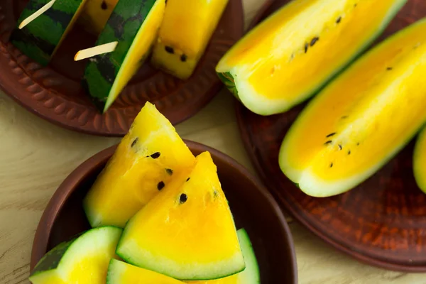 Gele Watermeloen Gesneden Zomer Voedsel — Stockfoto